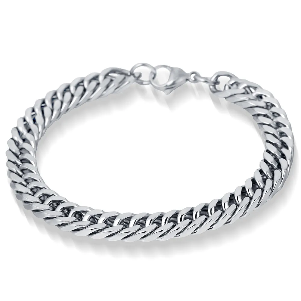Retro 9MM Stainless Steel Cuban Link Bracelet For Men Women Hip Hop Street Rap Style Personalized Silver Color Jewelry