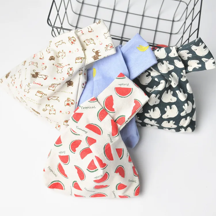 Japanische Knotentasche Aus Segeltuch Und Baumwollleinen Handgelenktasche Mit Frucht Und Tiermuster Kleine Handtasche