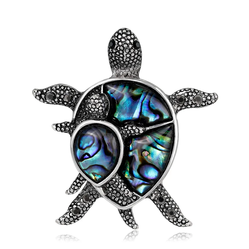 Mother Child Sea Turtle Brooch Pin Alloy Abalone Paua Shell Vintage Animal Jewelry For Women