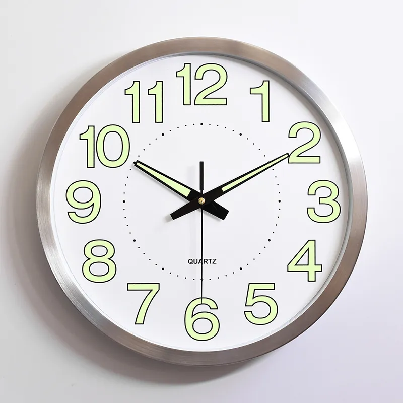 Modern Wall Clock Luminous Silent Quartz Movement Round Minimalist Glow In The Dark Battery Operated Large Numbers