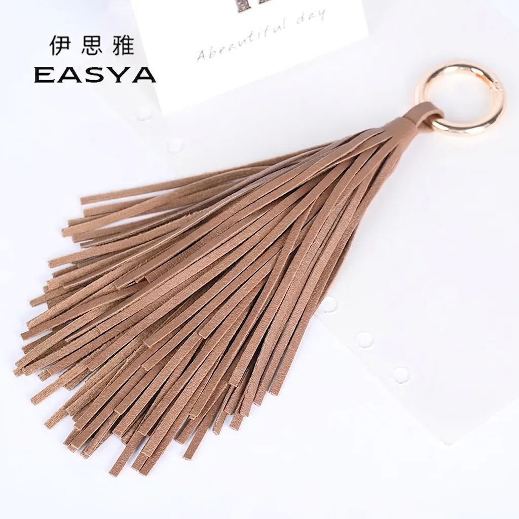 Porte-Clés À Pompon En Cuir Longue Frange Charme De Sac Anneau À Ressort En Métal Doré Accessoire De Voiture Cadeau Femme