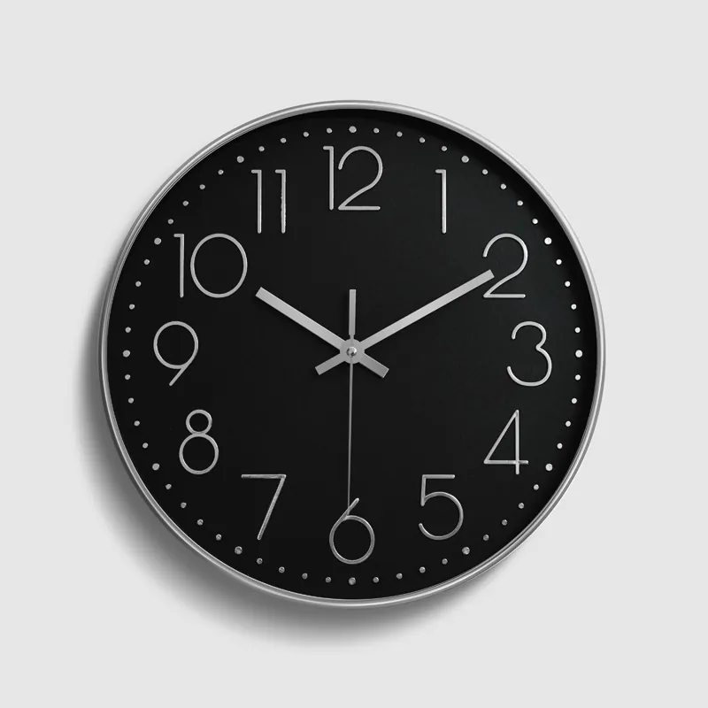 Modern Silent Wall Clock Round Minimalist Quartz Movement Plastic 3D Arabic Numerals Battery Operated For Home Office