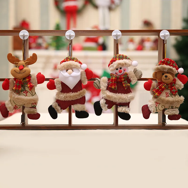 Festive Christmas Tree Hanging Ornaments Plush Santa Snowman Reindeer Bear Dolls For Home Holiday Party Decoration Gift