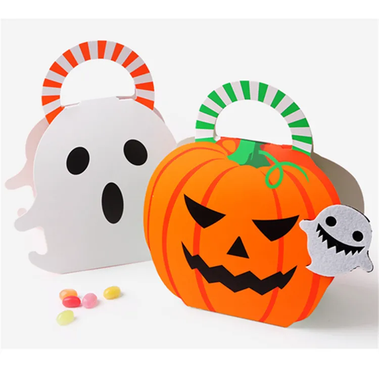 Halloween Candy Box Paper Gift Box Handheld Pumpkin Ghost Shape Party Favors Trick Or Treat Festival Decorations