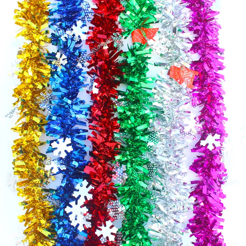 Christmas Snowflake Tinsel Garland Metallic Foil Hanging Banner For Holiday Party Tree Decor Colorful Sparkly