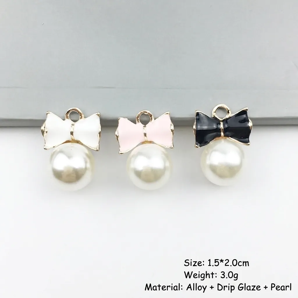 Bowknot Artificial Pearl Charms Alloy Enamel Pendants For DIY Jewelry Making Bracelets Necklaces Hair Accessories