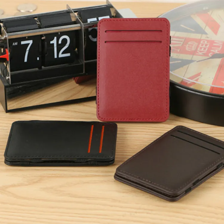 Portafoglio Magico Sottile Da Uomo Porta Carte In Pelle PU Minimalista Portatile Con Elastici