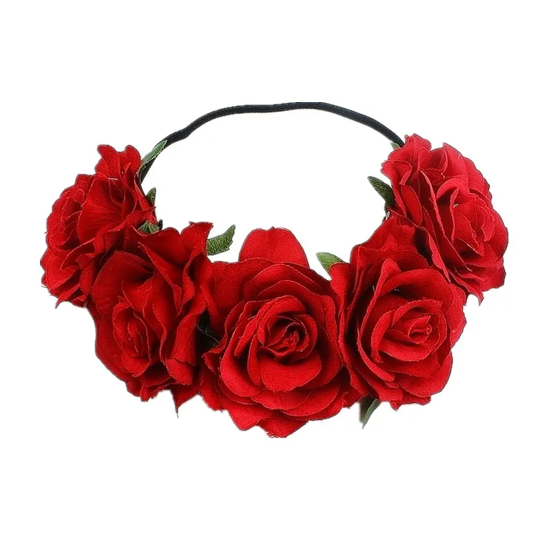 Rose Flower Headband Bohemia Simulation Floral Hair Band Elastic Party Festival Wedding For Women