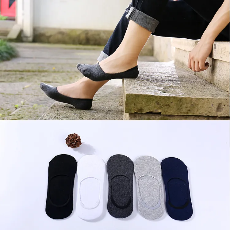 Chaussettes Invisibles Homme Coton Coupe Basse Antidérapant Silicone Talon Couleur Unie Respirant Décontracté 200N