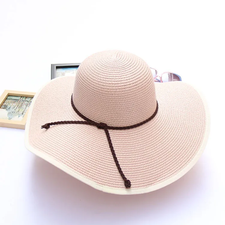 Women Wide Brim Paper Straw Hat Foldable Beach Sun Hat With Ribbon Bow Vacation Summer Sunshade Outdoor Travel Straw Hat