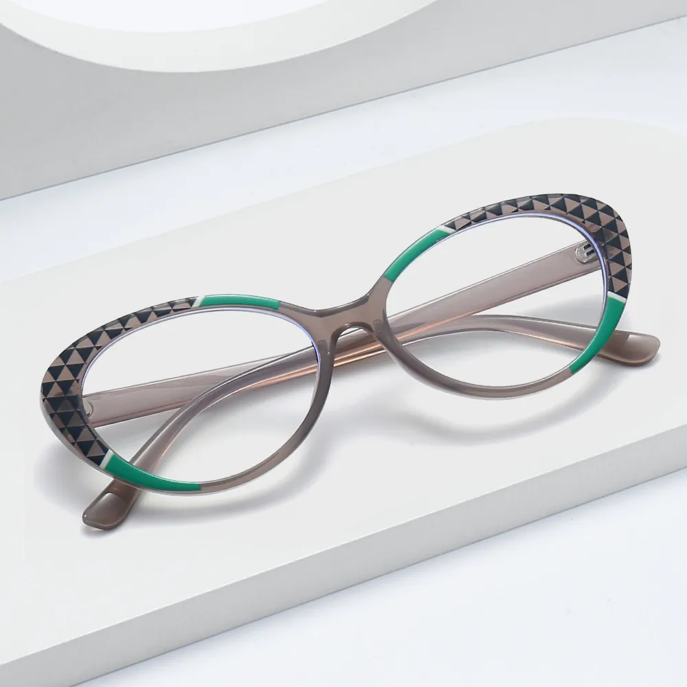 Cat Eye Anti Blue Light Glasses TR90 Optical Frame Geometric Pattern Fashion Trendy Women