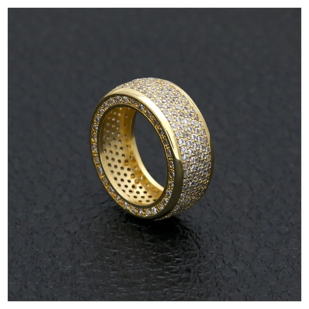 Iced Out Ring Copper Inlaid Cubic Zirconia Hip Hop Eternity Band Sparkling Fashion Jewelry For Men Gold Silver