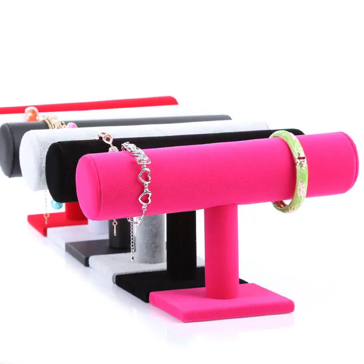 T-Bar Sieraden Display Standaard Fluweel PU Leer Linnen Armband Horloge Hoofdband Organizer Desktop Houder Opbergrek
