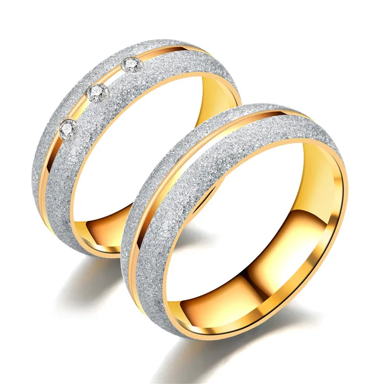 Edelstahl Bandringe Zweifarbig Gold Silber Farbe Mattiertes Sandgestrahltes Design Für Paare Männer Frauen Minimalistisch