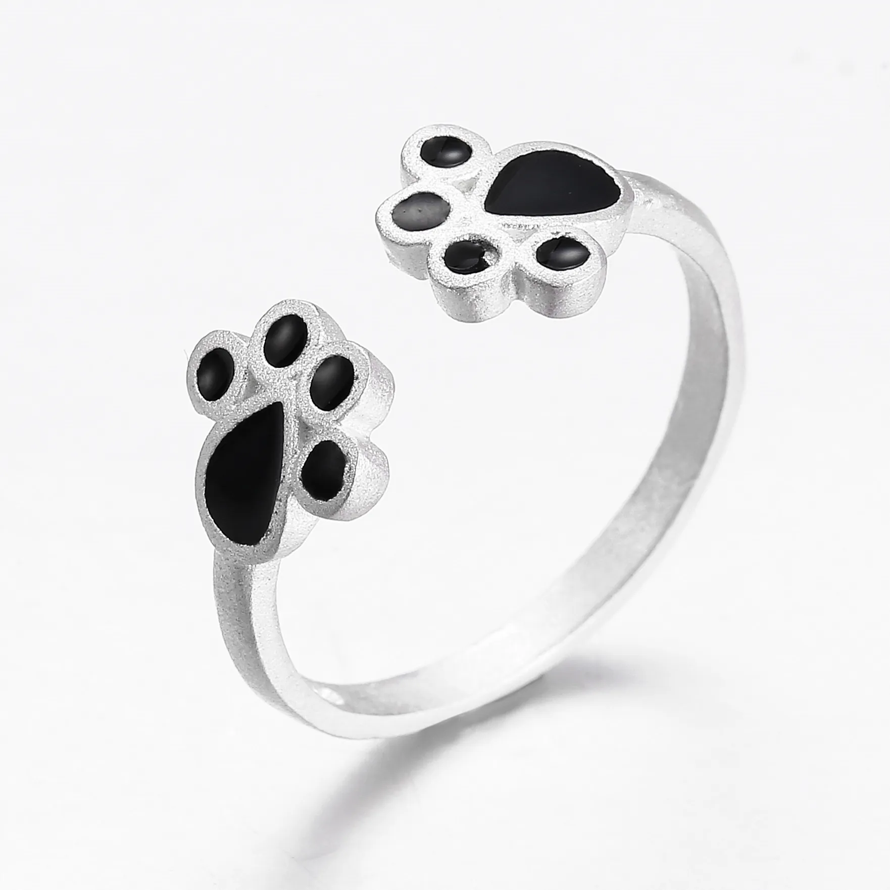 Cute Cat Paw Open Ring For Women Copper Silver Plated Adjustable Animal Paw Print Finger Ring Sweet Jewelry Daily Accessories