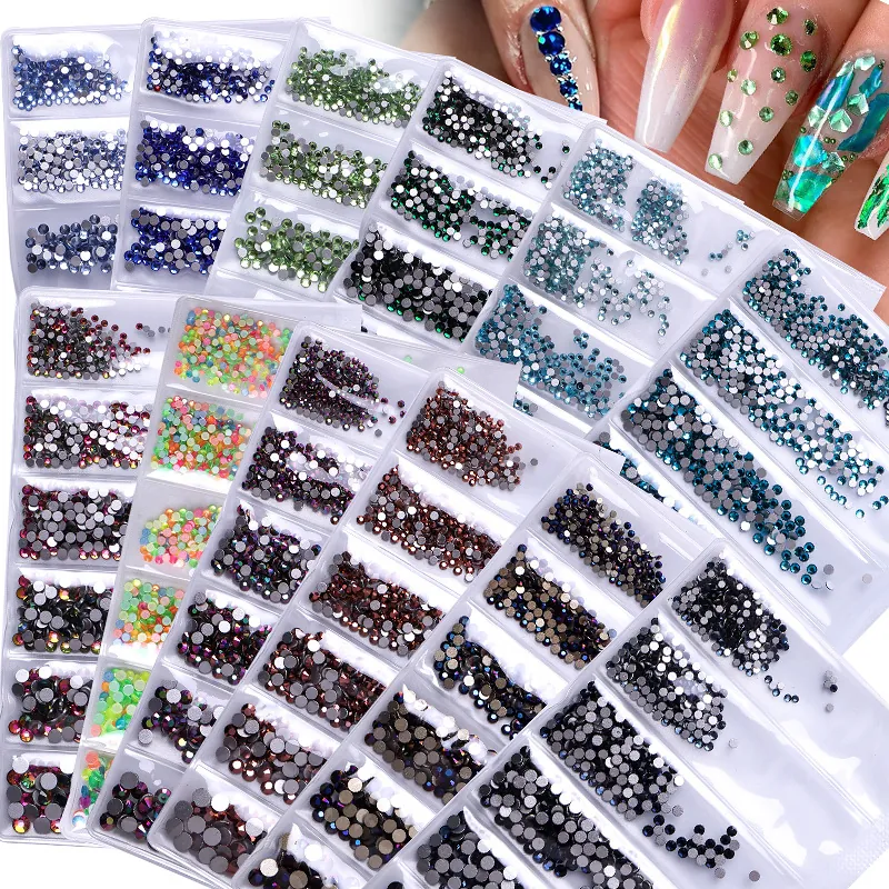 Mixed Size Multicolor Flatback Rhinestones Round Sparkling Glass Crystals For DIY Nail Art Decoration Manicure Accessories