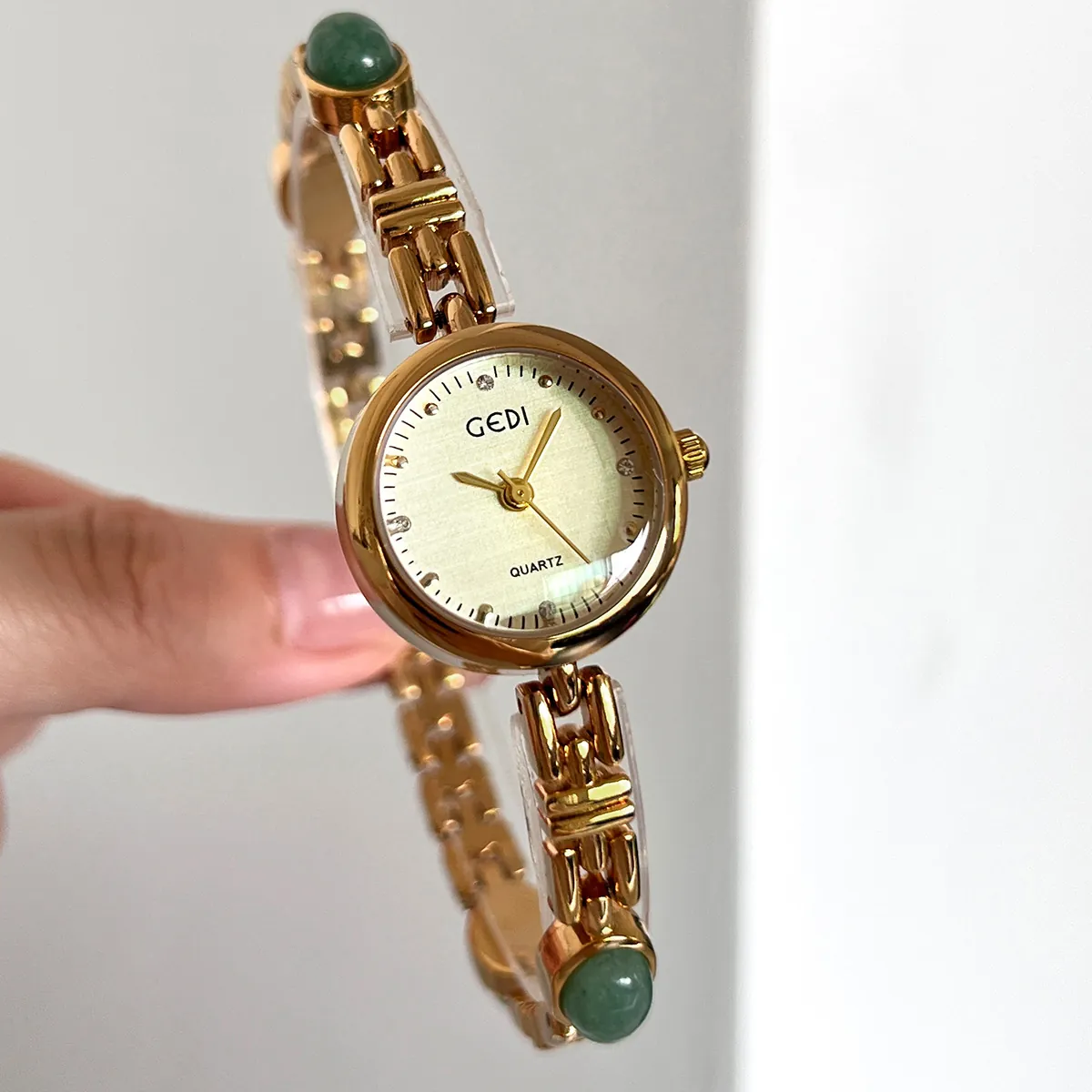 Women Quartz Bracelet Watch Vintage Luxury Tiger Eye Stone Aventurine Jade Jewelry Wristwatch Waterproof Analog Small Dial