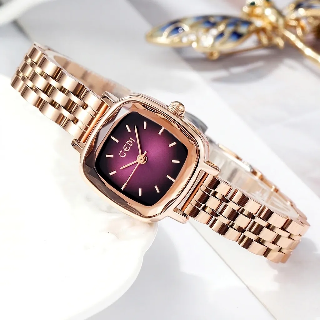 Women Quartz Watch Stainless Steel Band Alloy Case Square Vintage Chic Small Dial Waterproof Fashion Lady Wristwatch