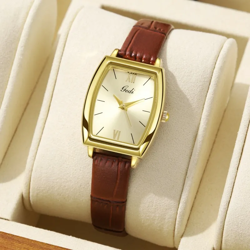 Montre À Quartz Rétro Tonneau Pour Femme Boîtier Élégant En Alliage Bracelet En Similicuir Chiffres Romains Étanche