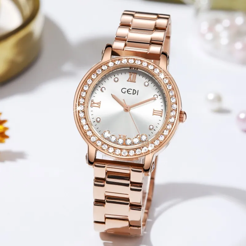 Luxury Women Quartz Watch Stainless Steel Strap Rhinestone Floating Diamonds Starry Sky Dial Waterproof Elegant Fashion