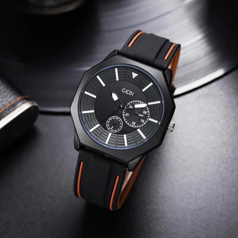 Men Quartz Watch Octagonal Alloy Case Silicone Strap Waterproof Luminous Business Sport Fashion Wristwatch