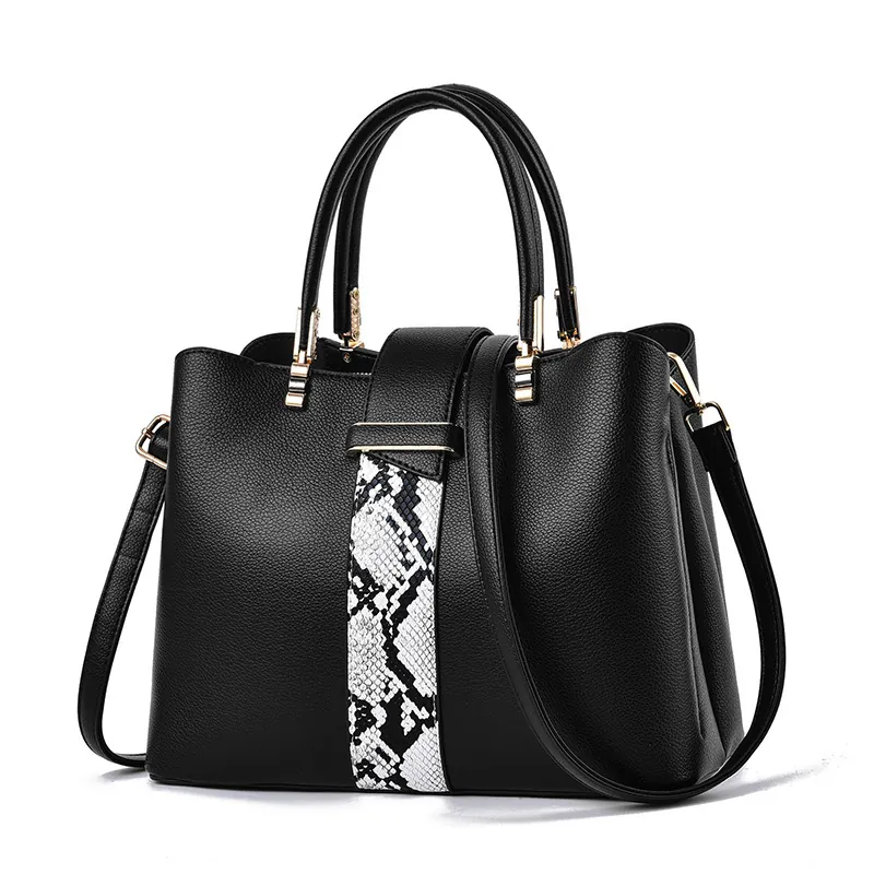 Borsa a Mano da Donna in Pelle PU di Moda Grande Capacità Motivo a Serpente Borsa a Tracolla Madre Mezza Età Metallo Dorato