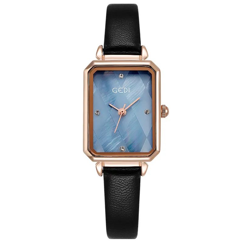 Women Fashion Quartz Watch Rectangular Alloy Case Leather Strap Rhinestone Accents Waterproof Elegant Vintage Timepiece