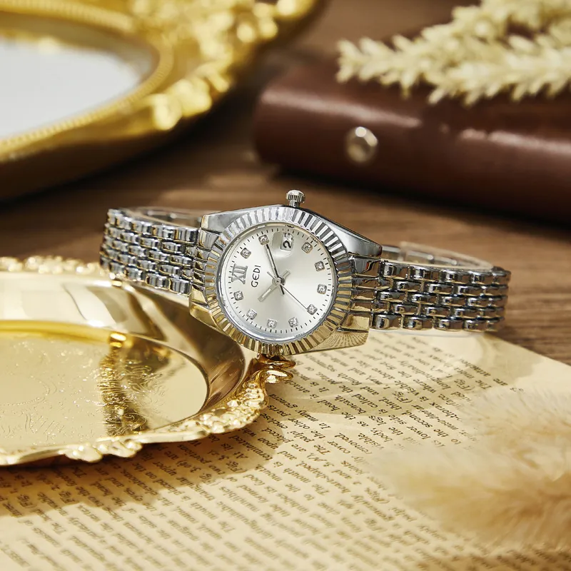 Orologio Al Quarzo Da Donna Elegante Cinturino In Lega Datario Impermeabile Di Lusso Con Strass