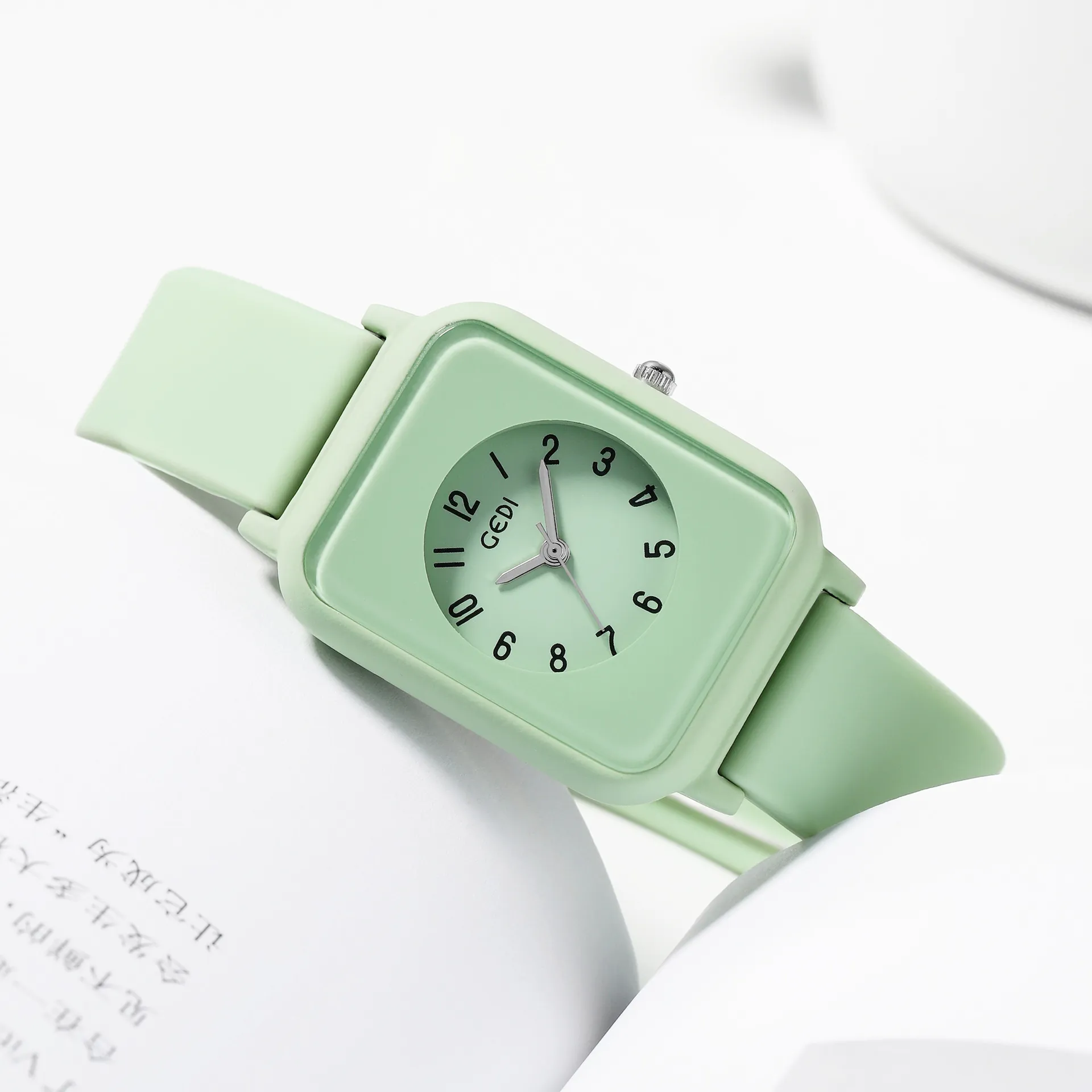 Fashion Quartz Watch Silicone Strap Square Dial Waterproof Minimalist Analog Jelly Color Wristwatch For Women Students Girls