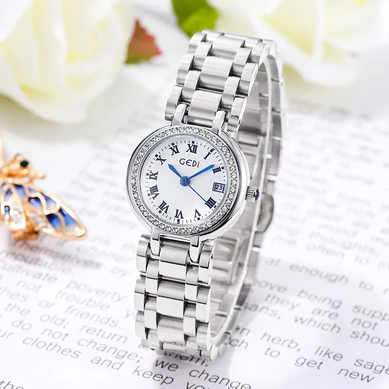 Montre Quartz Femme Bracelet Acier Inoxydable Strass Étanche Calendrier Phase De Lune Luxe Élégante Montre Bracelet