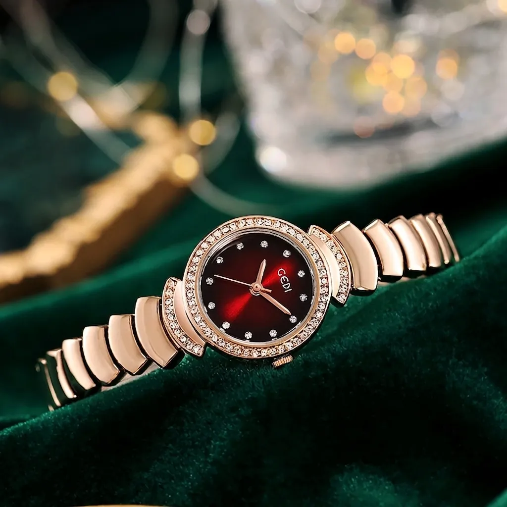 Élégante Montre À Quartz Pour Femme Incrustée De Strass Boîtier En Alliage Bracelet En Acier Inoxydable Étanche Luxe