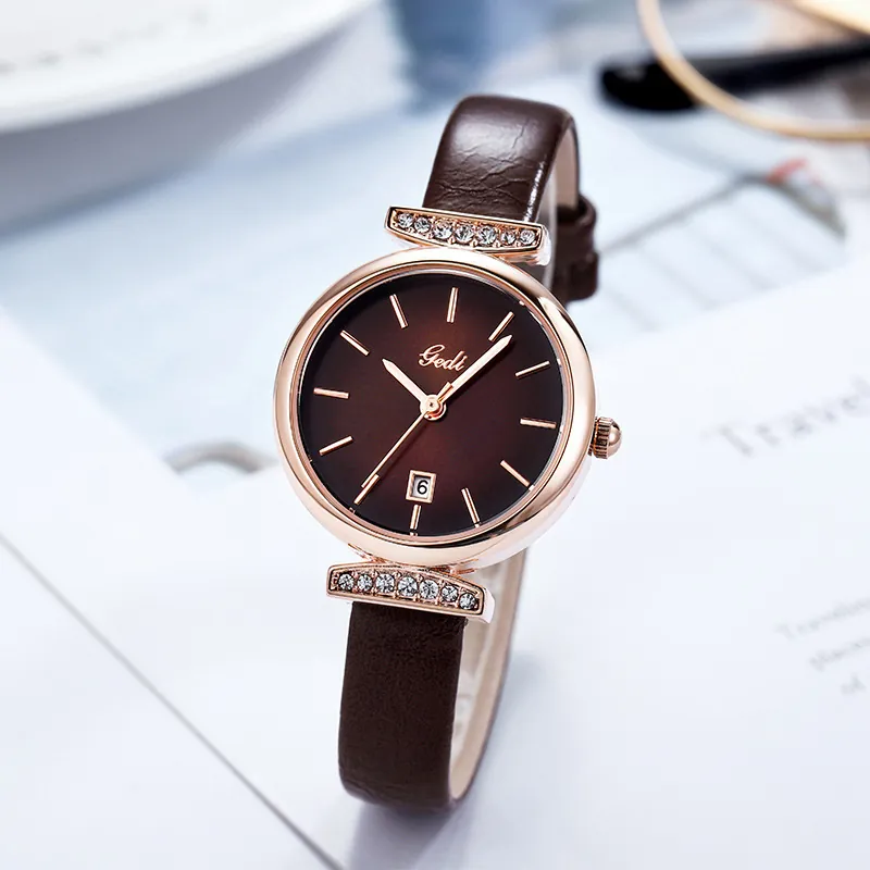 Mode Damen Quarzuhr Mit Strass Lederarmband Wasserdicht Kalender Elegant Lässig Armbanduhr