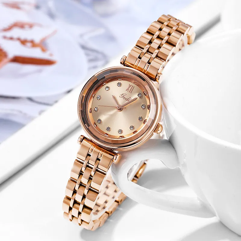 Montre Femme Quartz Bracelet Acier Inoxydable Cadran Strass Imperméable Mode Décontractée Élégante Montre Rond Analogue