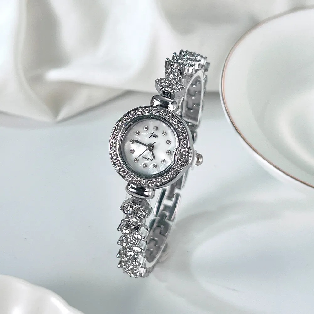Montre Bracelet À Quartz Pour Femme Alliage Strass Mode Élégante Petit Cadran Rond Style Bijoux