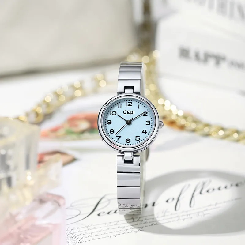 Montre Quartz Elégante Pour Femmes Bracelet En Alliage Cadran Rond Minimaliste Chiffres Arabes Montre-Bracelet Mode