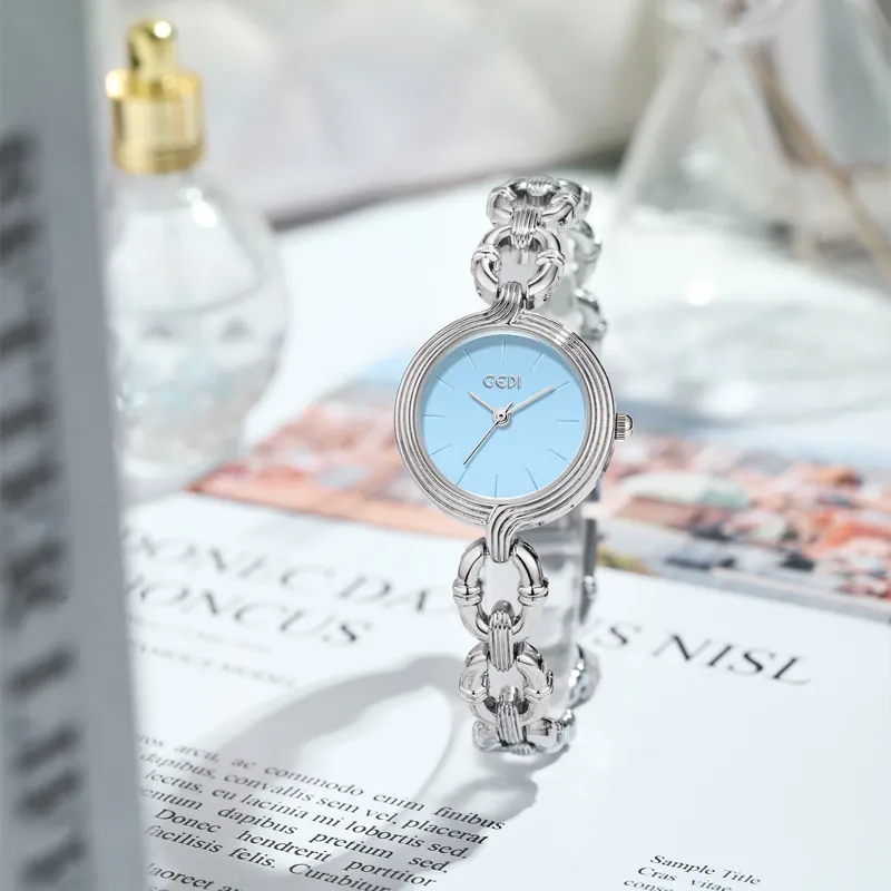 Women Bracelet Watch Quartz Analog Elegant Minimalist Round Dial Alloy Chain Link Fashion Wristwatch For Ladies