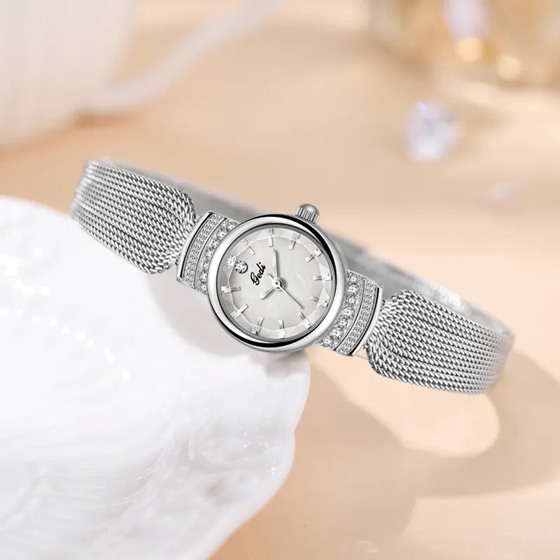 Montre À Quartz Pour Femme Cadran En Nacre Bracelet En Maille Acier Inoxydable Strass Élégante Délicate Mode Vintage Étanche