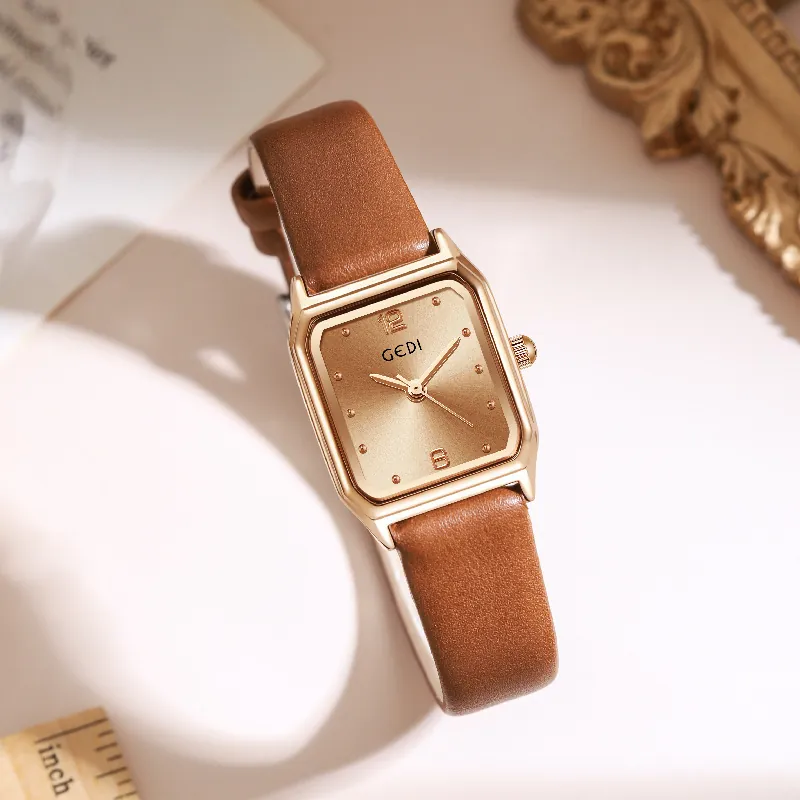 Women Fashion Square Quartz Watch Faux Leather Strap Waterproof Retro Analog Wristwatch Minimalist Elegant Timepiece