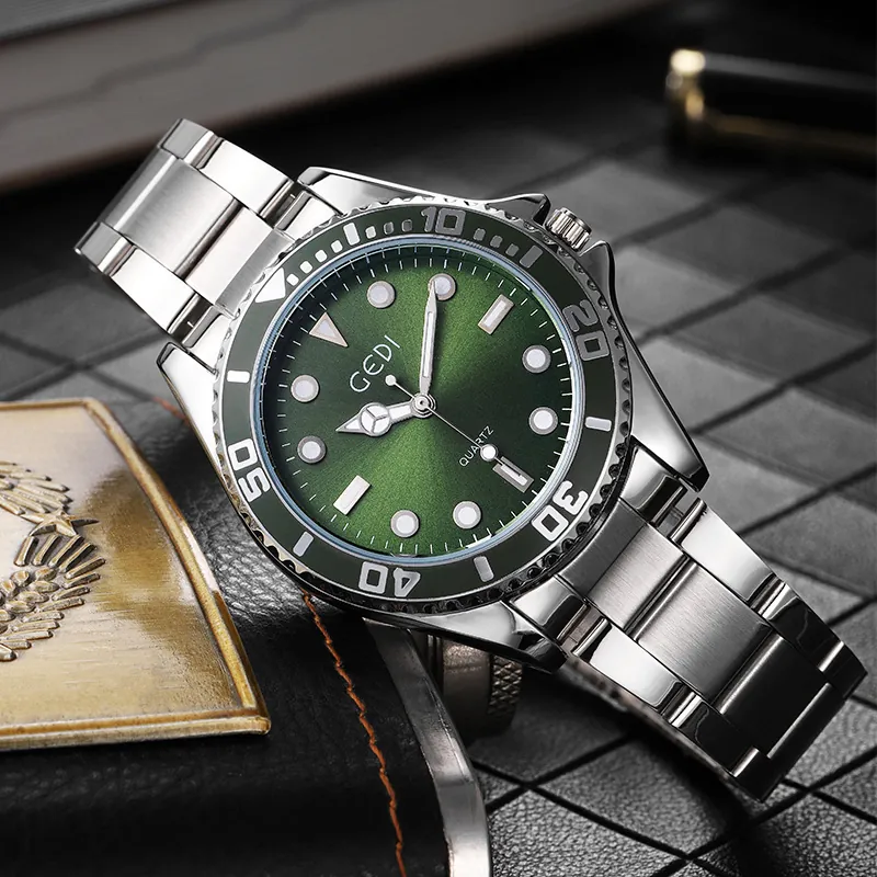 GEDI Quartz Watch Alloy Case Stainless Steel Strap Diver Style Luminous Waterproof Business Casual Wristwatch For Men