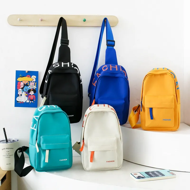 Kids Chest Bag Nylon Fashion Letter Print Crossbody Pack For Boys Girls Sporty Casual Outdoor Travel Adjustable Strap
