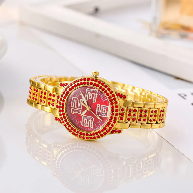 Luxury Rhinestone Women Quartz Watch Alloy Link Bracelet Round Dial Big Numerals Fashion Elegant Jewelry Watch
