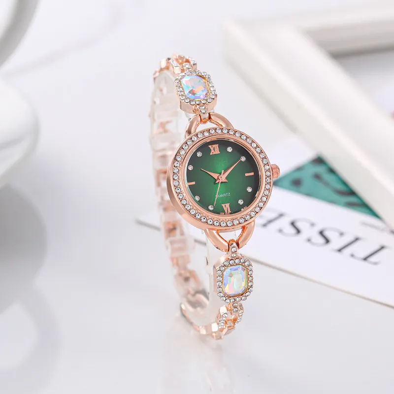Women Quartz Watch Luxury Rhinestone Alloy Fashion Analog Wristwatch With Colorful Crystals For Ladies Elegant Jewelry Style