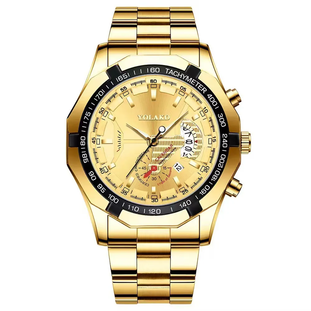 Montre À Quartz Pour Hommes Bracelet En Acier Inoxydable Boîtier En Alliage Calendrier Tachymètre Grand Cadran Sport Mode