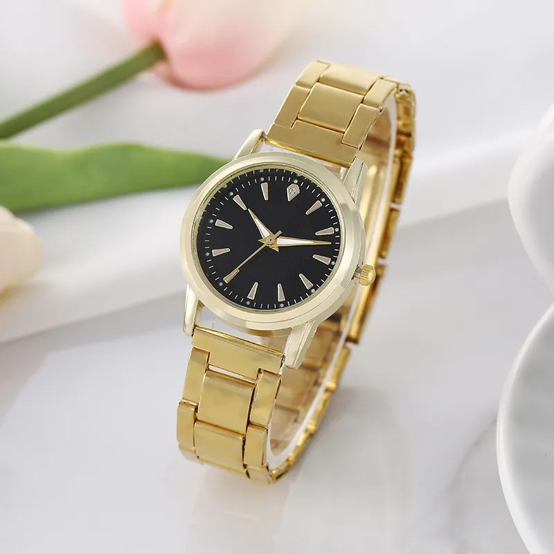 Montre À Quartz Élégante Pour Femmes Mode Décontractée Bracelet En Alliage Métallique Cadran Rond Décor Strass Minimaliste