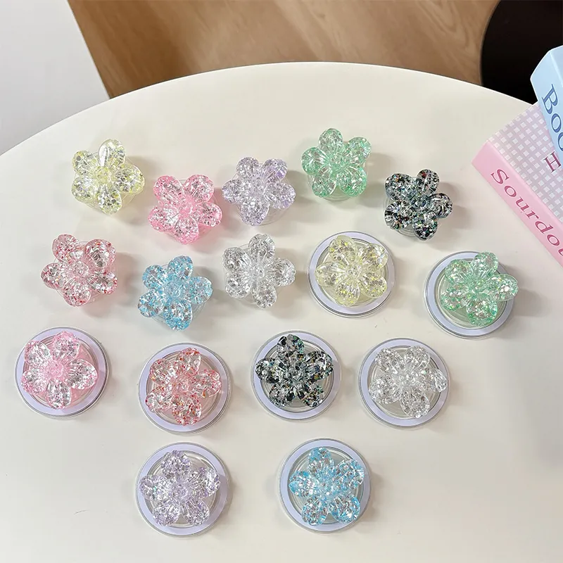 Supporto Magnetico Per Telefono Fiore Glitterato Griptok Resina Trasparente Lucida Per Smartphone
