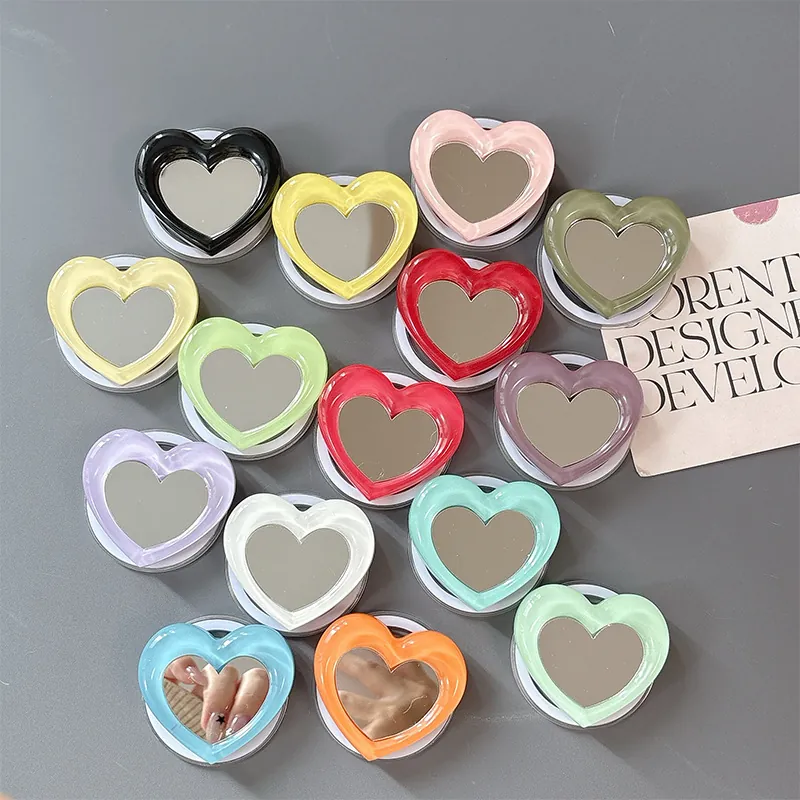 Heart Shaped Magnetic Phone Grip Stand Foldable Expanding Griptok With Makeup Mirror Plastic Resin Sweet Y2K Style