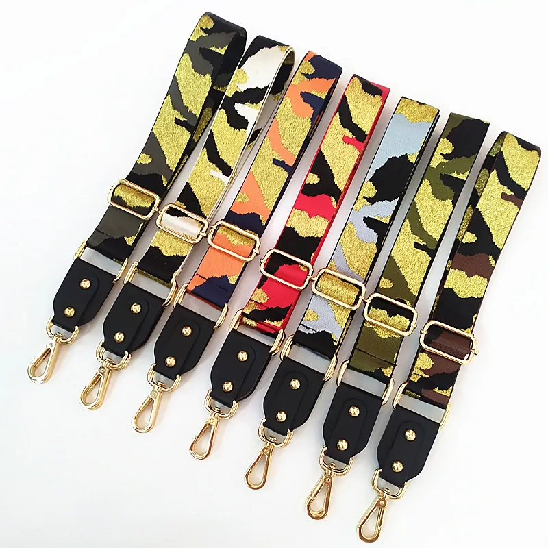 Breiter Tarnmuster Ersatz-Schultergurt Für Taschen Verstellbarer Nylongurt Mit Metallfaden Goldener Schnalle Nur Gurt
