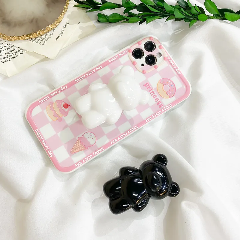 3D Bear Phone Grip Holder Expandable Glossy Resin Smartphone Socket Stand Universal Cute Animal Shape