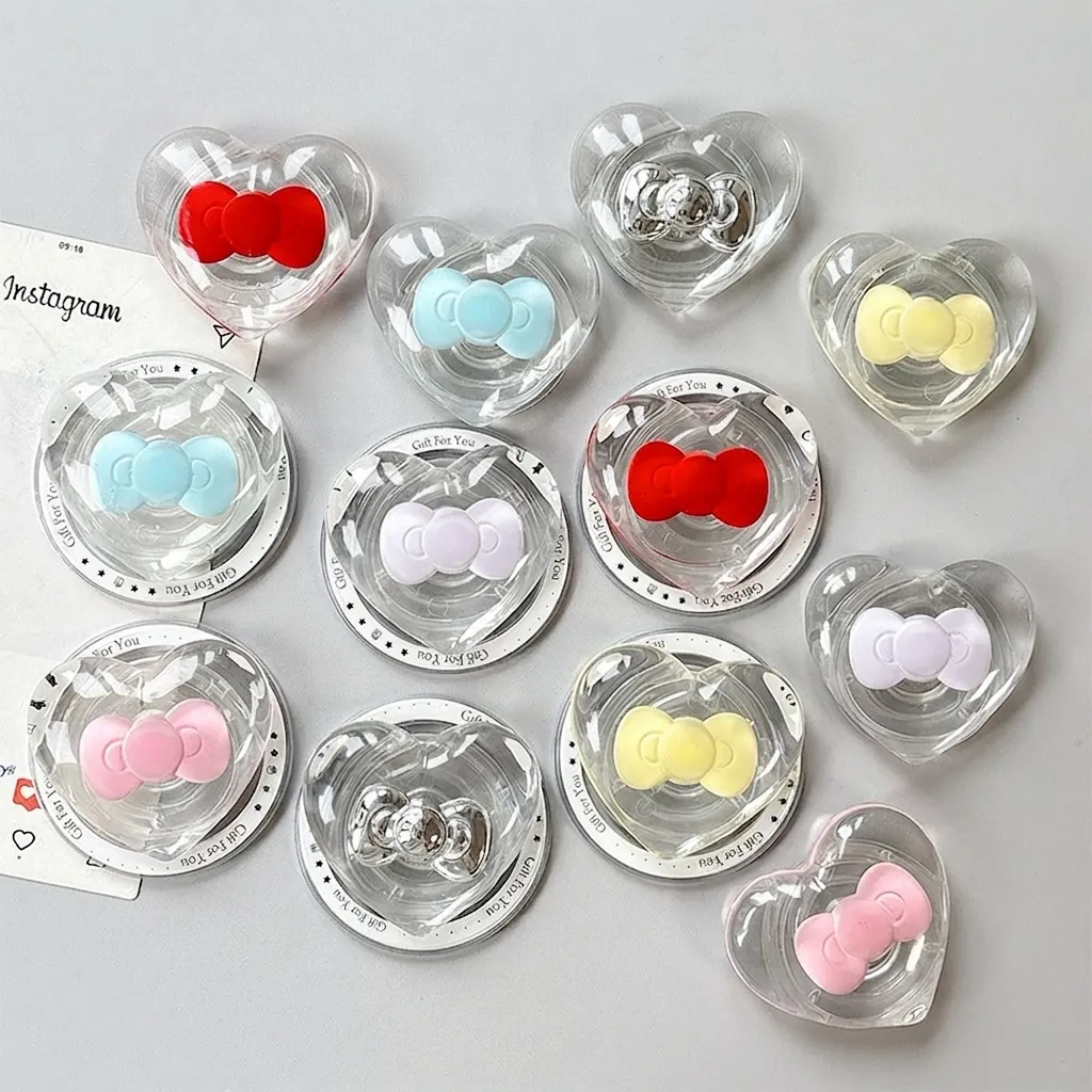 Magnetic Heart Phone Stand Airbag Grip Transparent Acrylic 3D Bow Portable Desktop Folding Holder Chic Tech Accessory
