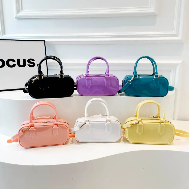 Fashion PVC Glossy Jelly Shoulder Bag For Women Street Trend Stitched Crossbody Square Bag Casual Daily Handbag